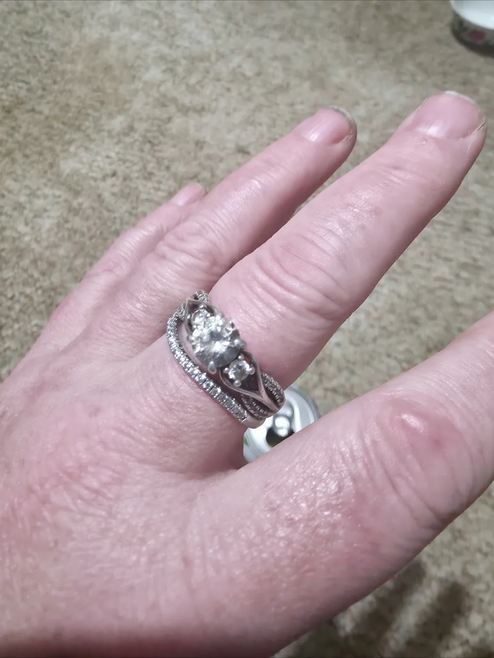925 Jeulia Classic Twist Custom Round Three Stone Ring & Eternity Wedding Band